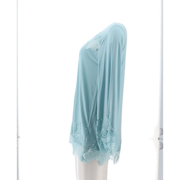 Colleen Lopez Long Bell Sleeve Lace Inset Porcelain Blue XL Blouse - Picture 8 of 13